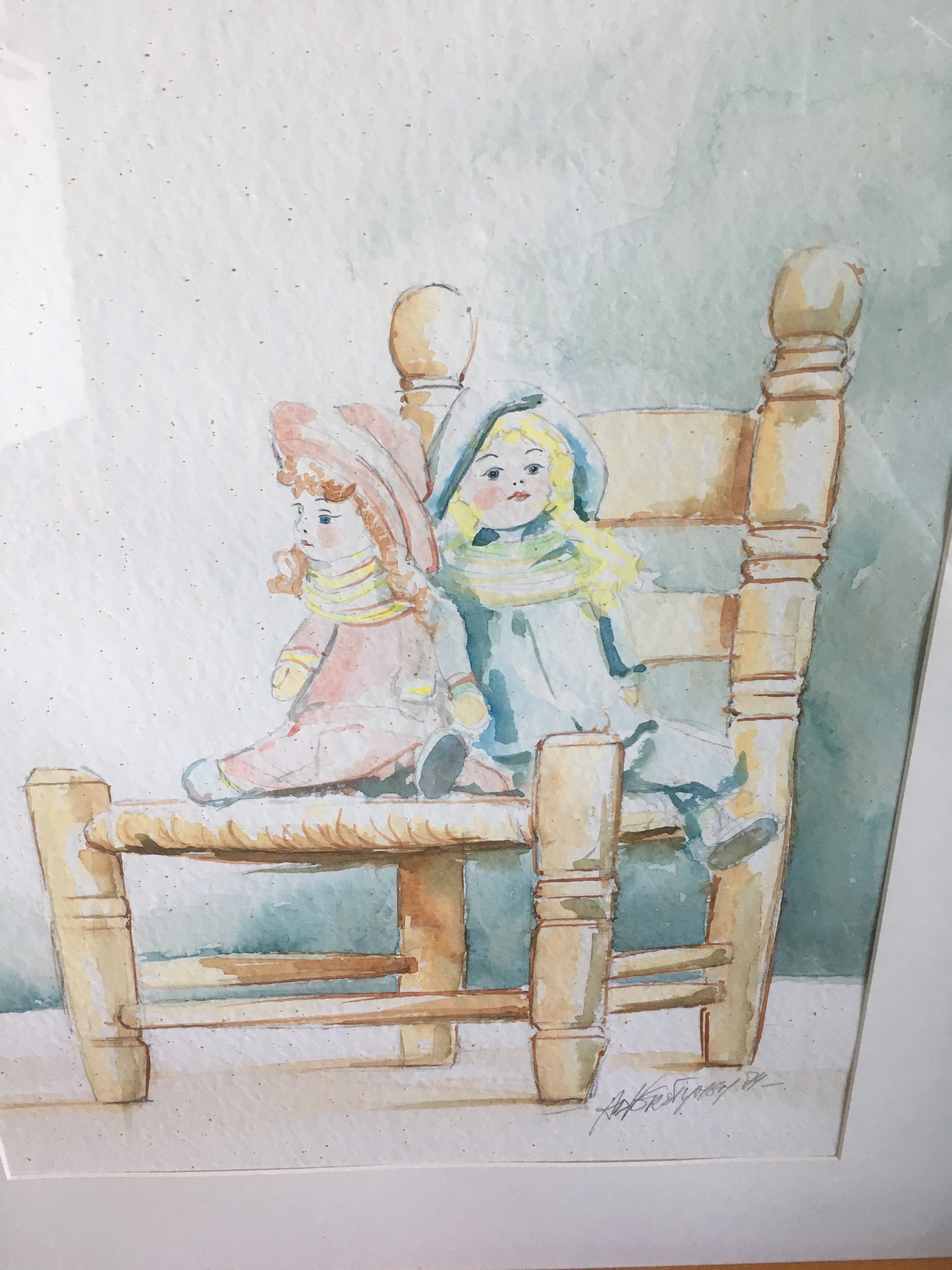 Ad Verstijnen - Aquarel met poppen, ingelijst. kopen? Bied vanaf 35!