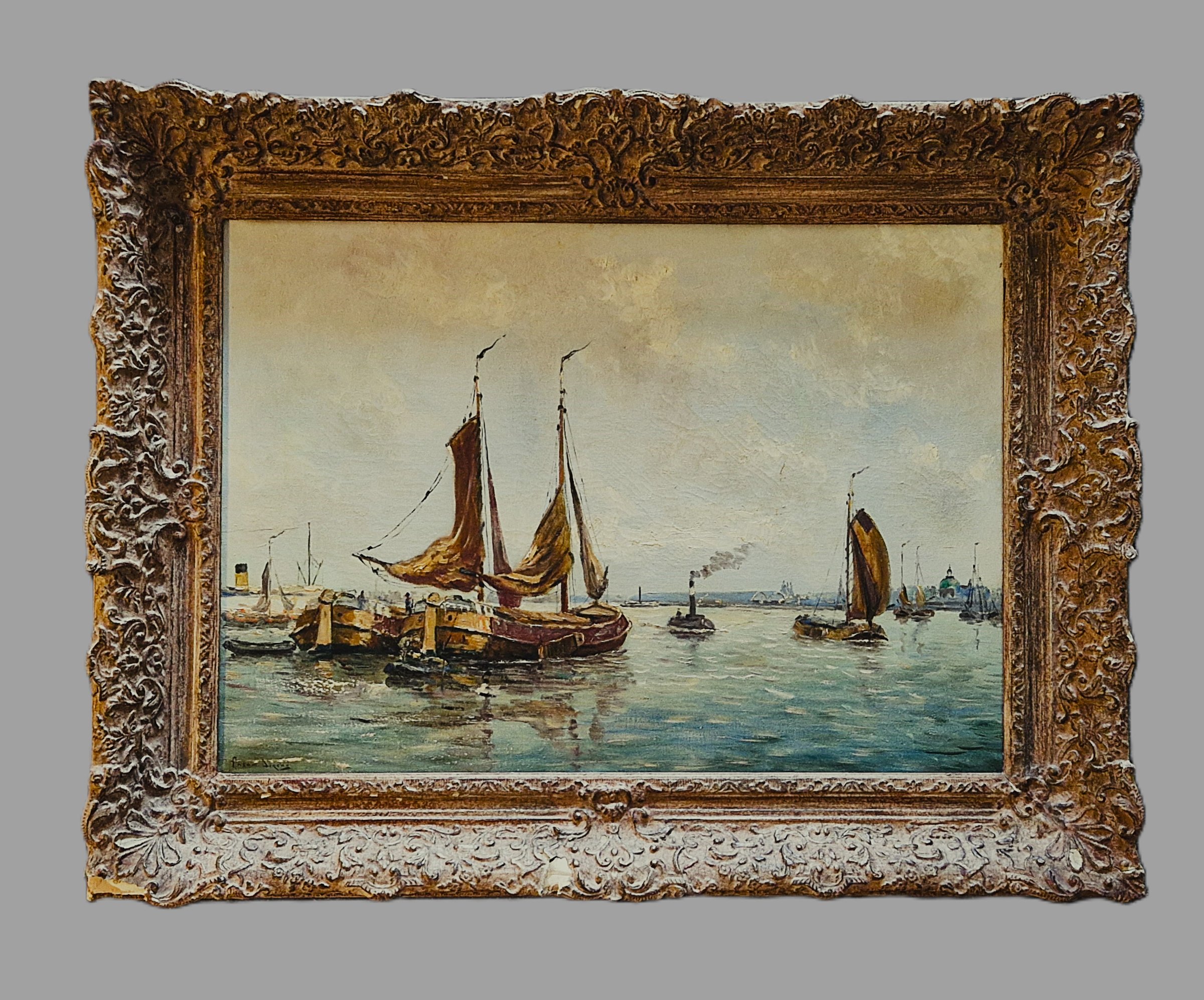 Anton Dirckx - omstreeks 1910 knap geschilderd olieverf op doek "boten op het IJ Amsterdam" kopen? Bied vanaf 228!