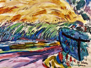 Ria Exel - GROOT, in 1948 geschilderd "landschap Groningen onder dreigend wolkendek" gesign kopen? Bied vanaf 174!