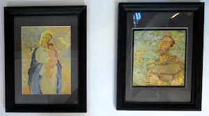 AcheterJoop Liesker - 2 x gouache, Maria met kind en St. Franciscus? Enchérissez de 50!
