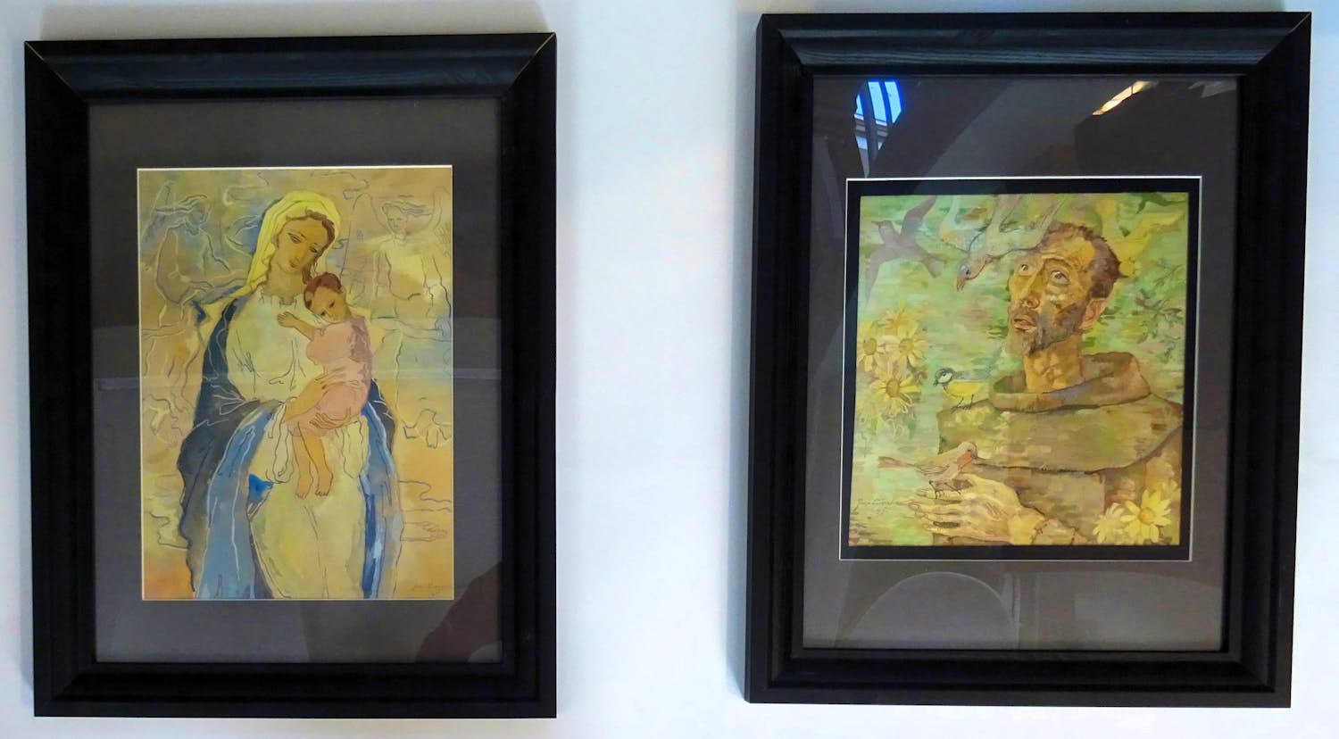 Joop Liesker - 2 x gouache, Maria met kind en St. Franciscus kopen? Bied vanaf 50!