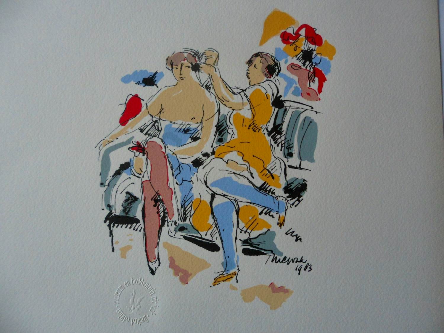 Nic Jonk - Zeefdruk, titel, Twee vriendinnen. kopen? Bied vanaf 40!