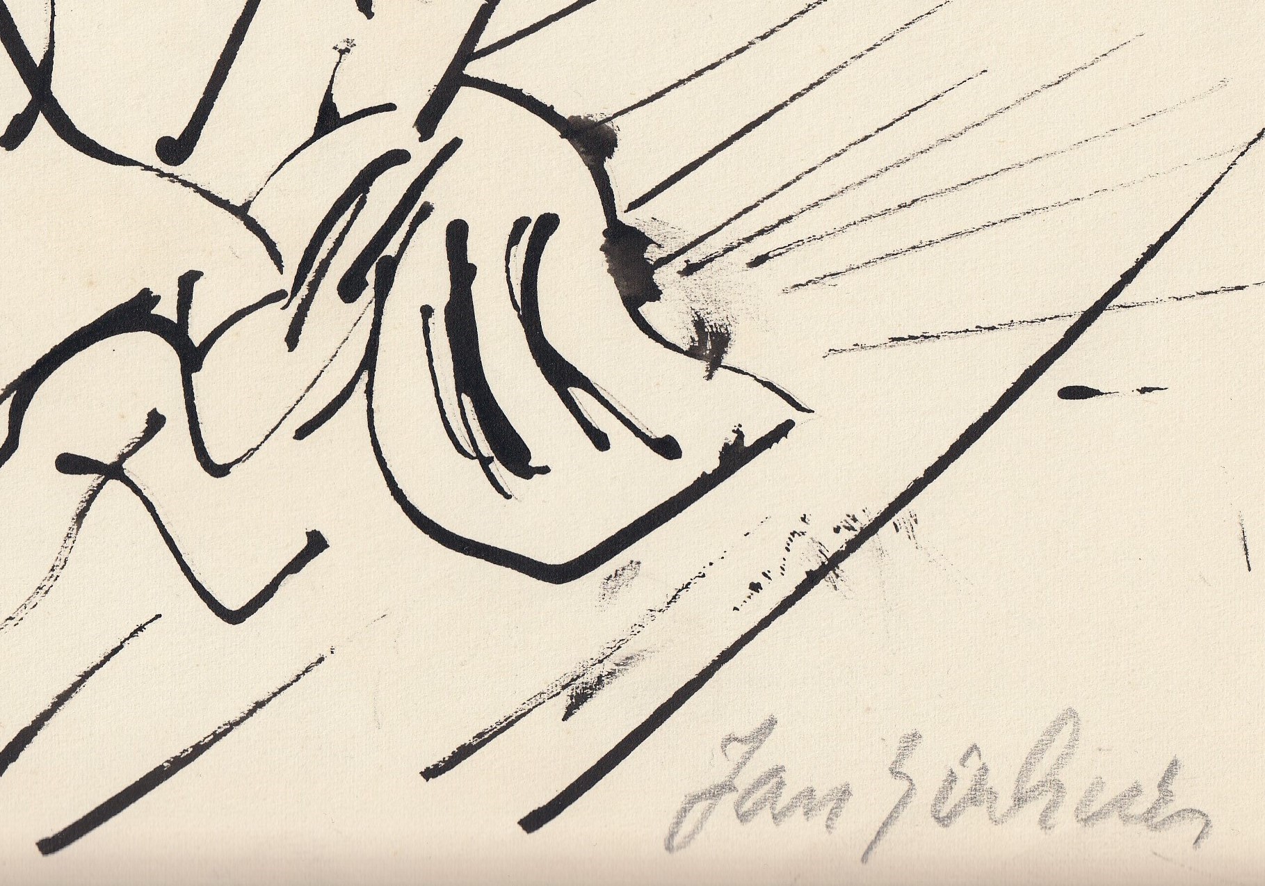 Jan Sierhuis - Abstracte Kompositie met zwarte verf op papier kopen? Bied vanaf 1!