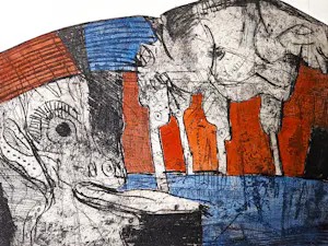 Hannes Postma - polychrome reliëf ets + aquatint - 1962 - offerdier - unica exemplaar! - gesign. kopen? Bied vanaf 32!