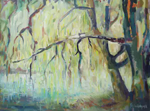 Theo Blankestijn - Olieverf op doek, Treurwilg bij water - Ingelijst (Zeer Groot) kopen? Bied vanaf 350!