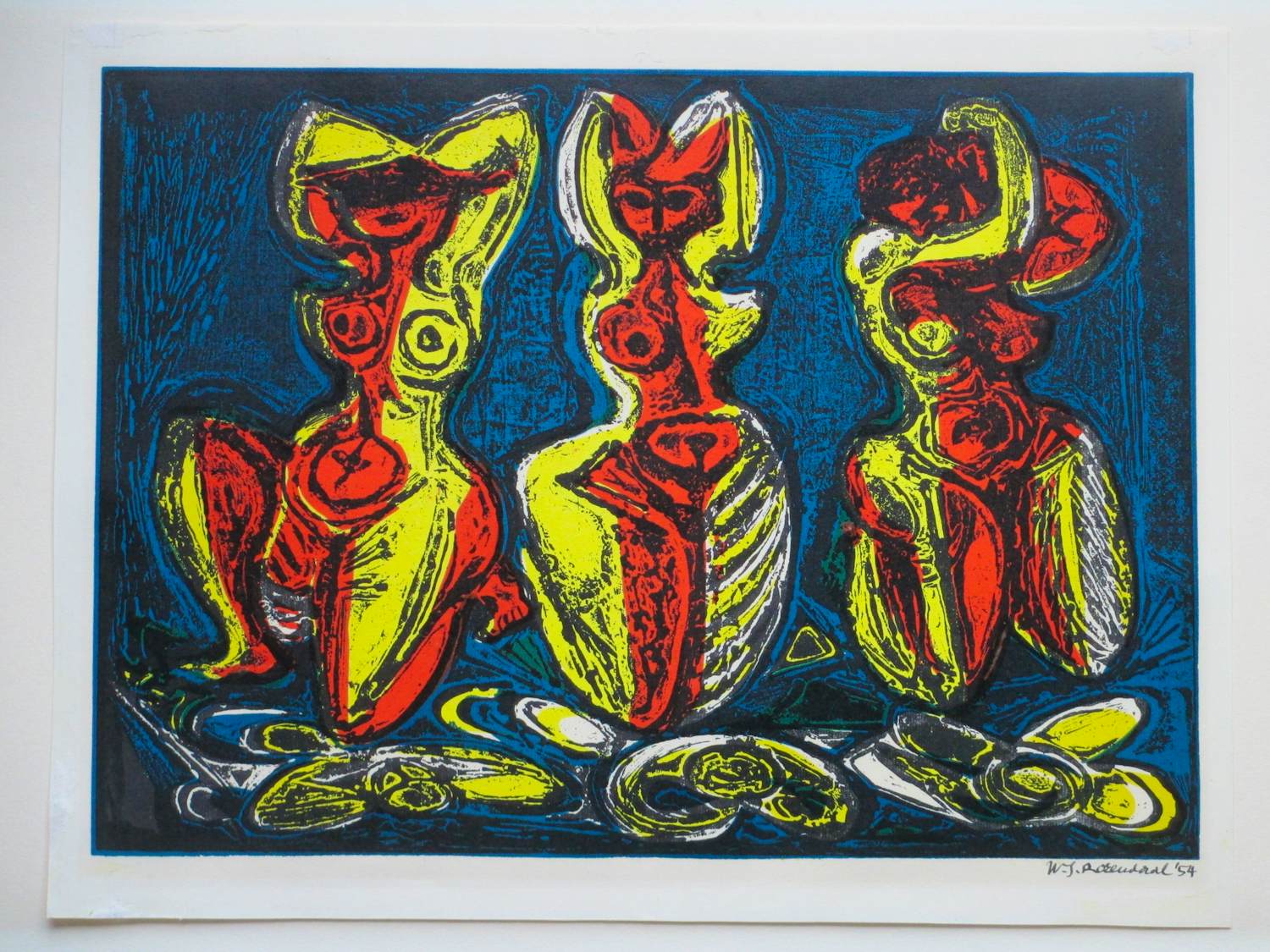 Willem Rozendaal - De drie Gratieën - Hout/linosnede kopen? Bied vanaf 70!