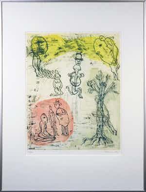 Hanny Ramaer - Kleurenets, Zonder titel - Ingelijst verkocht voor € 35!