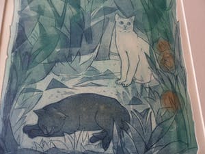 Ank Spronk - Kleurets / Preegdruk. Titel, "De zwarte kater en de witte poes". kopen? Bied vanaf 35!