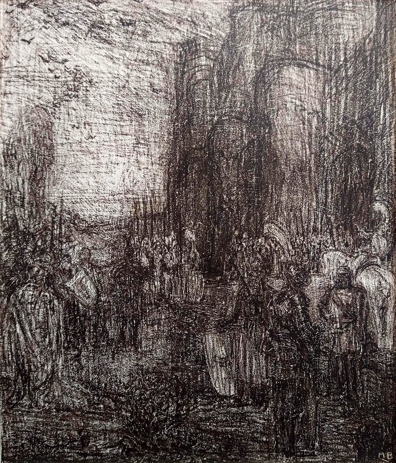 Marius Bauer - Mythologische scene - lithografie, ingelijst verkocht voor € 50!