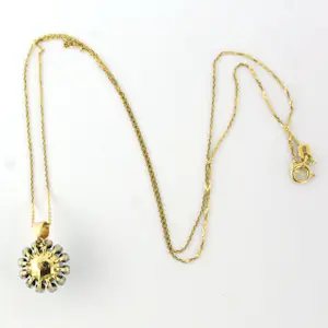 14k goud en zilveren collier en hanger met Zuidzee parel en diamant kopen? Bied vanaf 460!