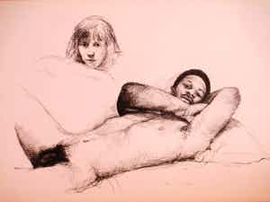 Aat Veldhoen - Liggend naakt en Zelfportret verkocht voor € 45!