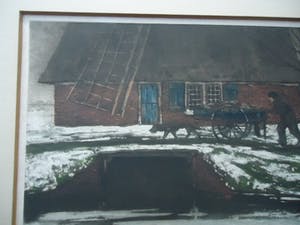 Tjeerd Bottema - bonte kraaien op het ijs- molen met hondenkar en knotwilgen kopen? Bied vanaf 40!