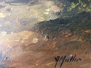 Anton Muller - landschap met molen en bootje kopen? Bied vanaf 10!