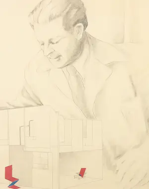 Niet of onleesbaar gesigneerd - Potloodtekening, Gerrit Rietveld - Ingelijst kopen? Bied vanaf 1!