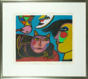 Corneille - Zeefdruk, Maanclown - Ingelijst verkocht voor € 200!