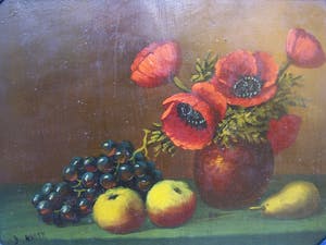 Niet of onleesbaar gesigneerd - Stilleven met klaprozen en fruit. kopen? Bied vanaf 10!