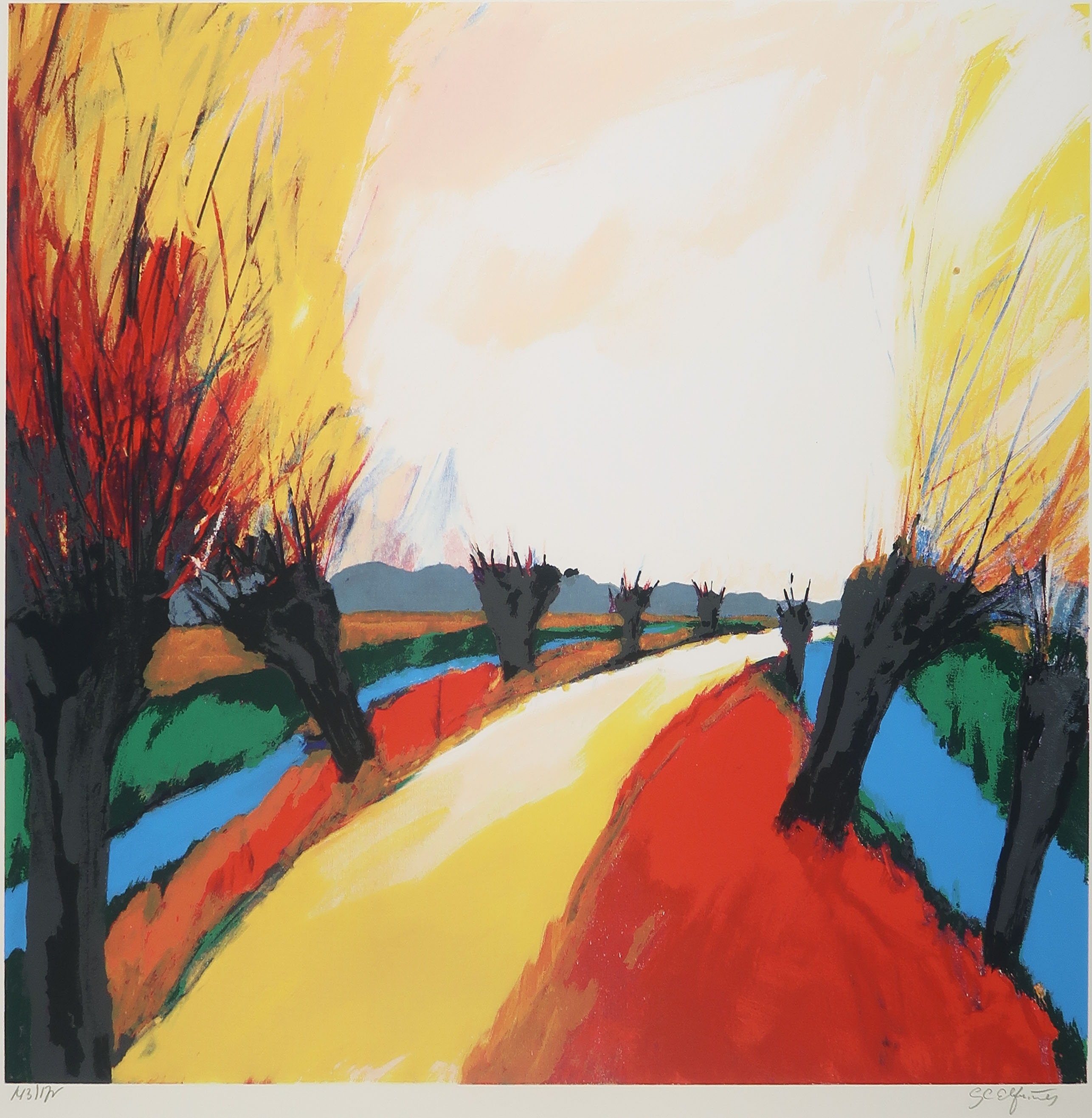 Gerda Elfring - Zeefdruk, Landschap met wilgen kopen? Bied vanaf 1!