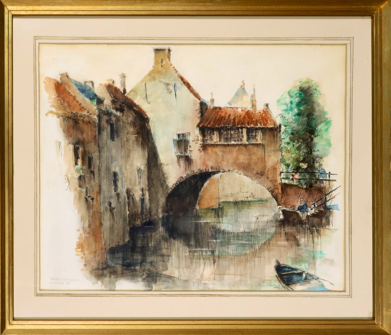 Rein Snapper - Aquarel, 's-Hertogenbosch - Ingelijst verkocht voor € 1!