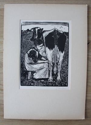 Jan Mankes - houtsnede: koemelkster kopen? Bied vanaf 350!