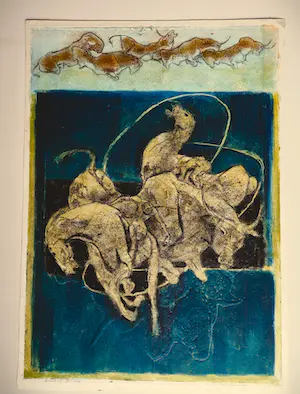 Ru van Rossem - GROTE reliëf Ets en aquatint "round-up" - zeer kleine oplage (35) - potloodges. kaufen? Bieten Sie von 115!