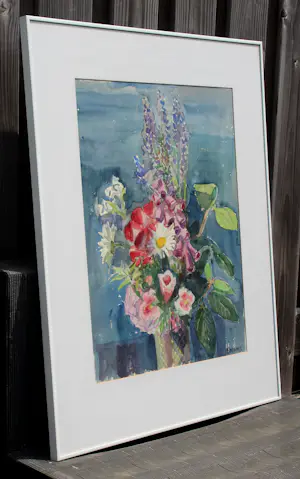 Jeanne Bieruma Oosting - zeer grote aquarel: bloemstilleven kopen? Bied vanaf 599!