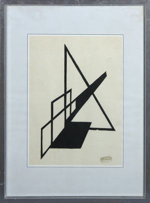 Lajos Kassak - Houtsnede, Absracte compositie - Ingelijst kopen? Bied vanaf 120!