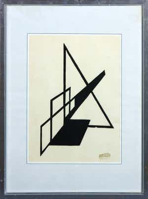Lajos Kassak - Houtsnede, Absracte compositie - Ingelijst verkocht voor € 120!