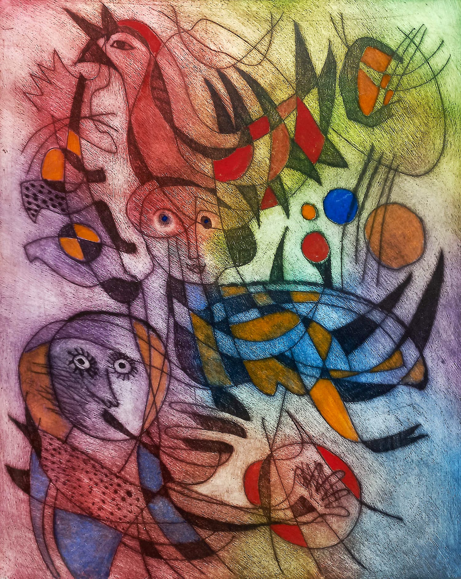 Jan Cobbaert - CoBrA figuren, handgekleurde aquatint ets (mooi ingelijst, zeer kleine oplage) kopen? Bied vanaf 695!