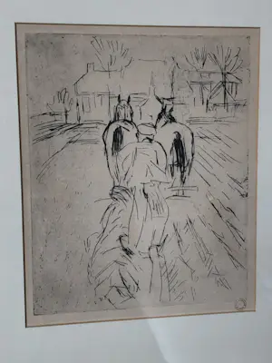 Jan Altink - Ets "Ploegende boer met paarden" - Keurig ingelijst - Atelierstempel kopen? Bied vanaf 110!