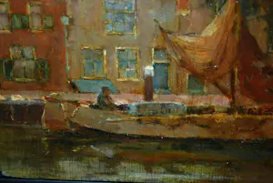 Arend van de Pol - afgemeerd zeilschip - olieverfschilderij 1935 kopen? Bied vanaf 175!