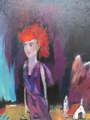 Theo van der Horst - vrouw met rood haar in landschap kopen? Bied vanaf 150!