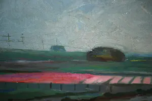 Jan Visser - olieverfschilderij: bollenveld aan de Ringvaart kopen? Bied vanaf 250!