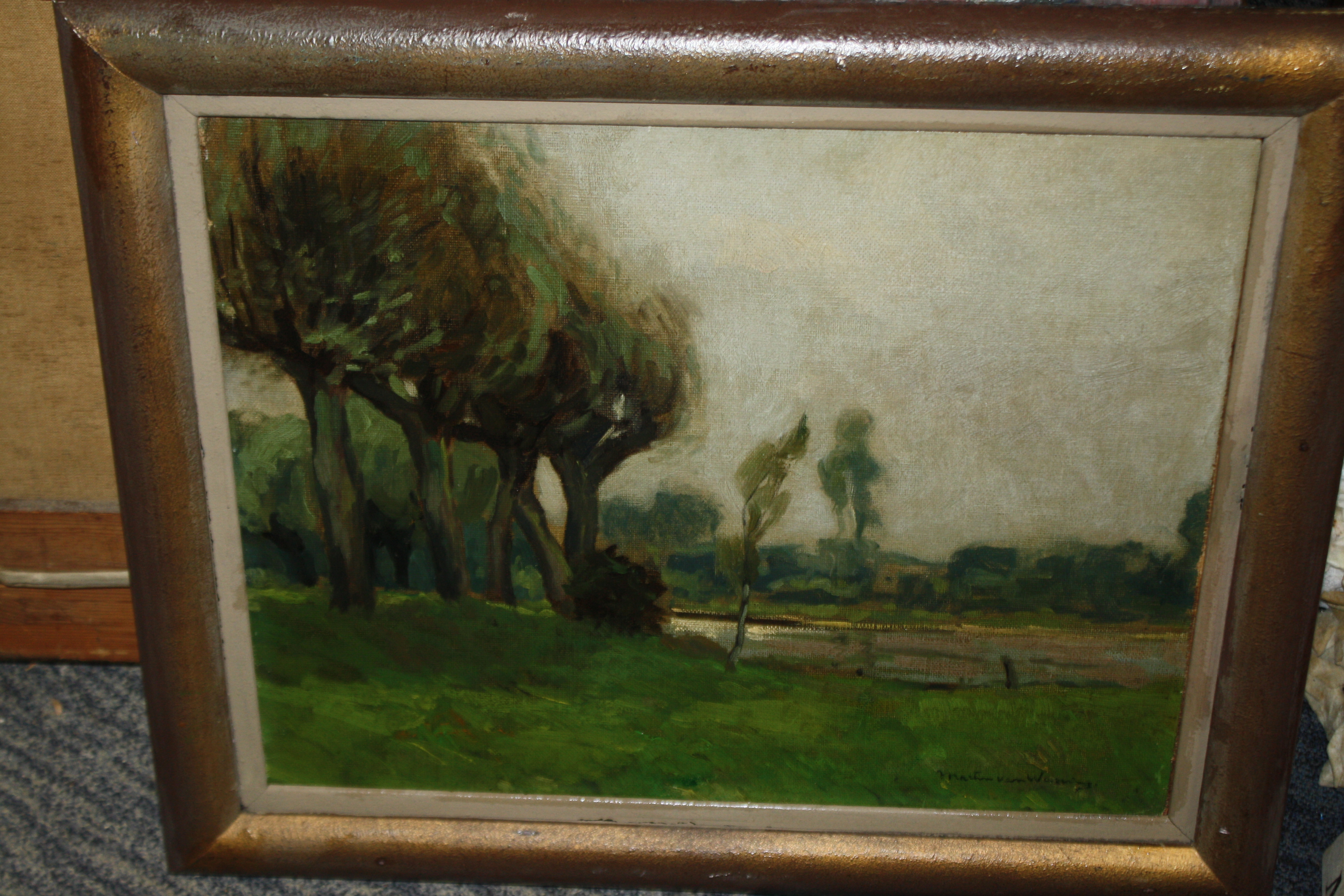 Martin van Waning - haags LANDSCHAP AAN EEN VAART verkocht voor € 135!