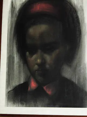 Willem Van Aerden - Houtskool/Pastel - Meisje met Rode haarband kopen? Bied vanaf 85!