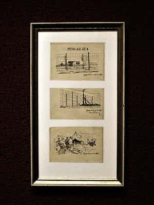 Niet of onleesbaar gesigneerd - 1940 - 3 x tekening "STALAG IX A Ziegenhain" W.O.II - gesigneerd verkocht voor € 1!