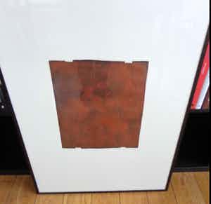 Werner Moonen - ABSTRACTIE / KOPERKLEURIGE ETS + RELIËF / 80 x 57 cm / KADER / SIG verkocht voor € 105!