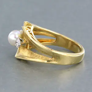 18k bicolour gouden ring met parel en diamant 0.30ct - rm 17.25(54) kopen? Bied vanaf 575!