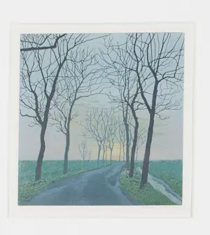 Grietje Postma - Houtsnede, Weg met bomen - Ingelijst kopen? Bied vanaf 125!