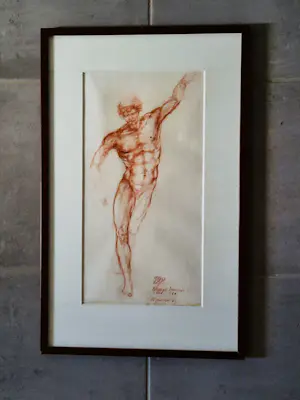 Margot Homan - Fraaie 1990 studie roodkrijt op papier tekening "Mercurius" mooi ingelijst kopen? Bied vanaf 50!