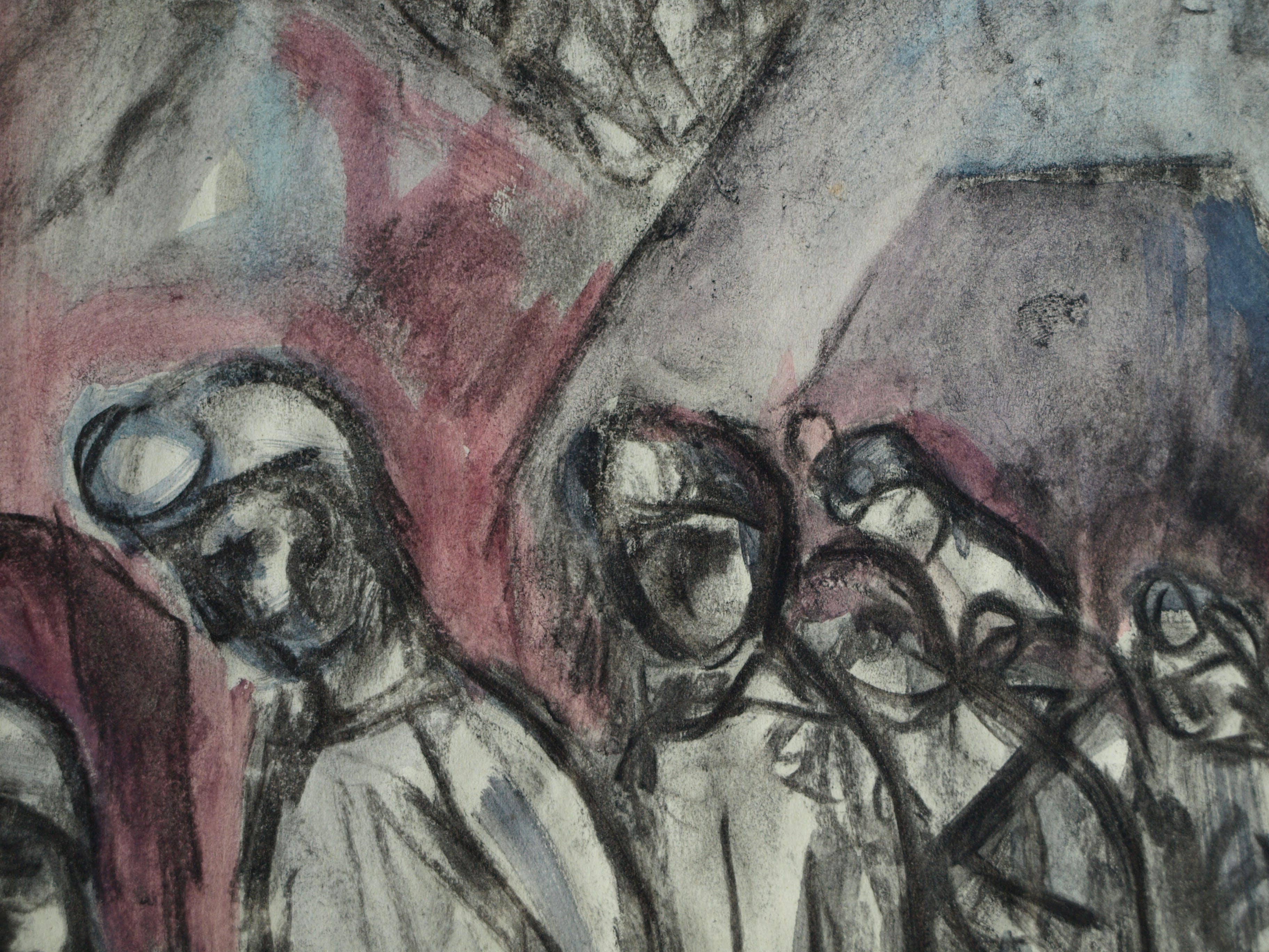 Niet of onleesbaar gesigneerd - Tekening , Mijnwerkers, Kompels - ingelijst - 1959 kopen? Bied vanaf 1!