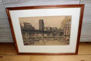 Marius Johannes Janssen - Ingekleurde Ets. West Nieuwland op het spoorwegviaduct. Rotterdam verkocht voor € 50!