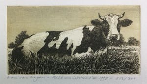 Han van Hagen - Dubbele kleurets/aquatint met koeien | Potter's Stier & Melkunieprent II kopen? Bied vanaf 59!