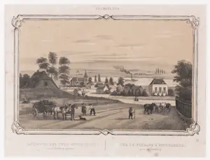Frederik Lodewijk Huygens - Litho, Gezigt op het dorp Oosterbeek - Ingelijst kopen? Bied vanaf 20!