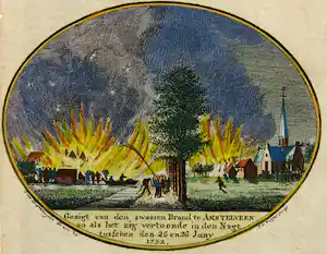 Jan van Diepenhuijsen - (naar) - Handgekleurde gravure, Gezigt van den zwaaren Brand (...) verkauft für € 15!