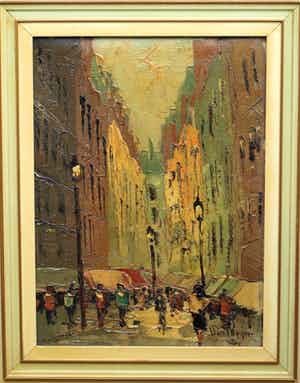 Niet of onleesbaar gesigneerd - Olieverf op doek , Stadsgezicht, Parijs? – gesigneerd en ingelijst verkocht voor € 1!