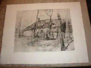 Frans Hens - Ets, Landschap met boerderij. kopen? Bied vanaf 25!