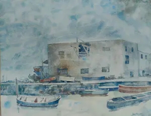 Poppe Damave - Havenkade - Aquarel - Handgesigneerd kaufen? Bieten Sie von 20!