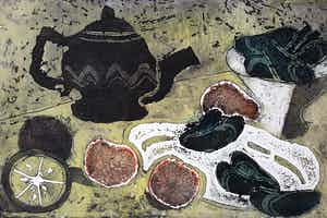 Jeanne Bieruma Oosting - Mossels en mandarijnen, reliëfets met aquatint verkocht voor € 175!
