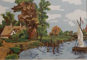 Brons (Onbekend) - Landschap boerderij en bootje kopen? Bied vanaf 1!