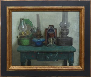Herman Berserik - Olieverf op doek, Stilleven met olielampen - Ingelijst kopen? Bied vanaf 1600!